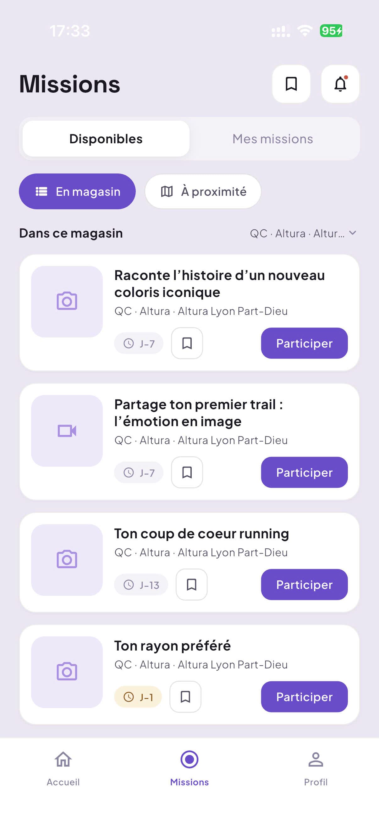 Liste des missions disponibles dans Echo
